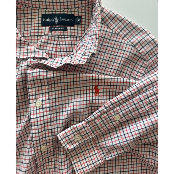 Ralph Lauren L/S Oxford Button Front Shirt Mens Medium Orange Navy Plaid - Picture 1 of 9